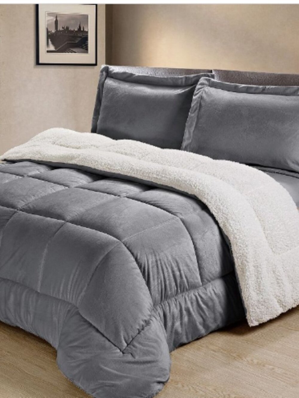 Swift Home Ultra Plush Reversible Micromink & Sherpa Fleece Comforter Set, Silve